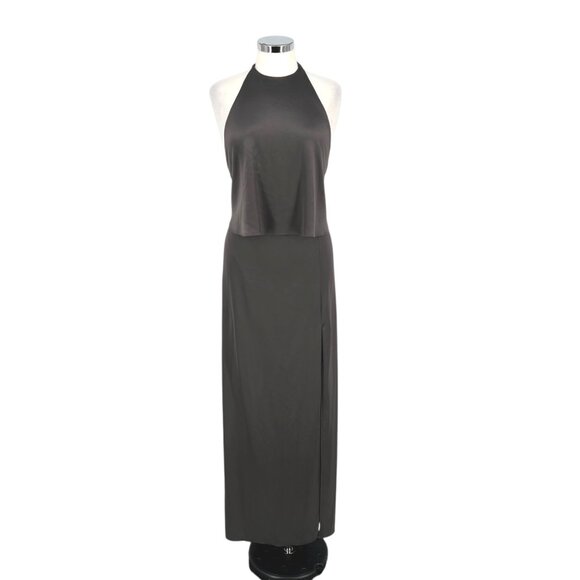 Halston Heritage High Neck Gown Open Back Gown in Gunmetal Gray Size 2 - Picture 1 of 15